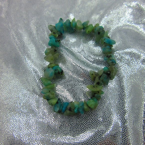 K2 Azurite In Granite Chips 7" Stretchy Gemstone Bracelet - Picture 2 of 3
